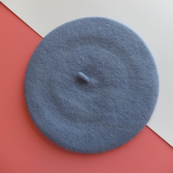Accessories - Wool Winter Thick Felt French Beret- Pastel Blue
